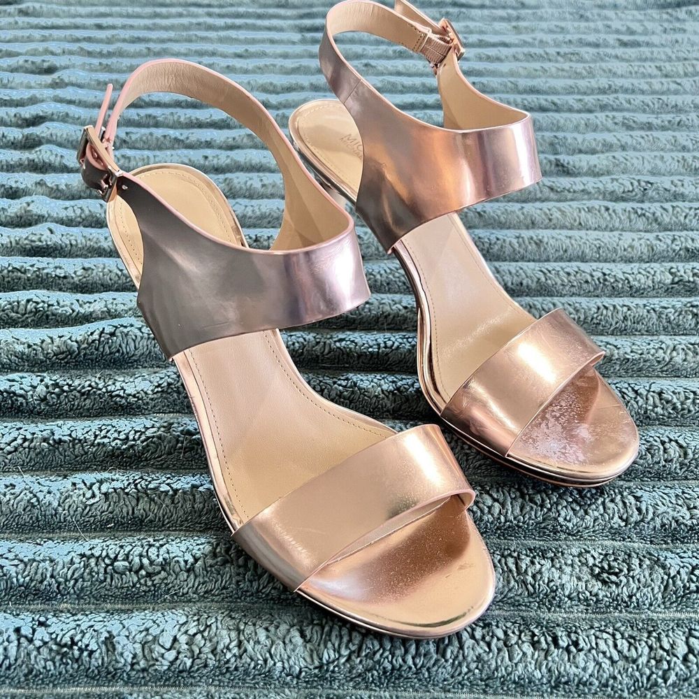 Michael Kors Rose Gold Metallic Leather  Heels Pumps Shoes Sandal Size 9M